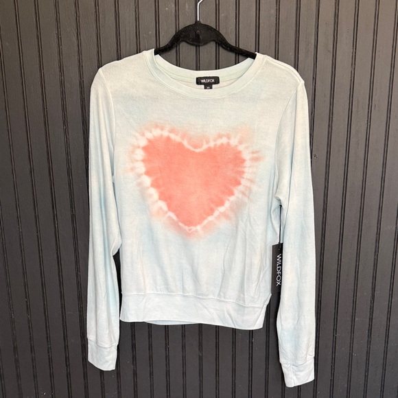 Wildfox Tops - Wildfox Pastel Blue Sweatshirt with Pink Heart